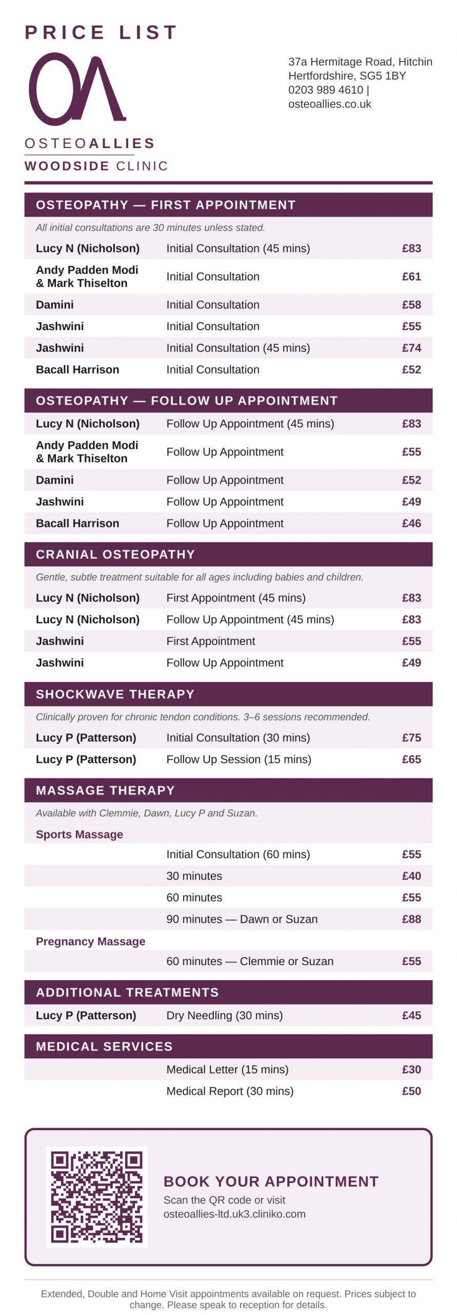 Osteo pricing